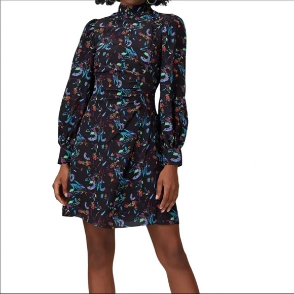 Tanya Taylor Clarisse Black Silk Floral Dress Mini Size Women’s Size 4 - Picture 1 of 9